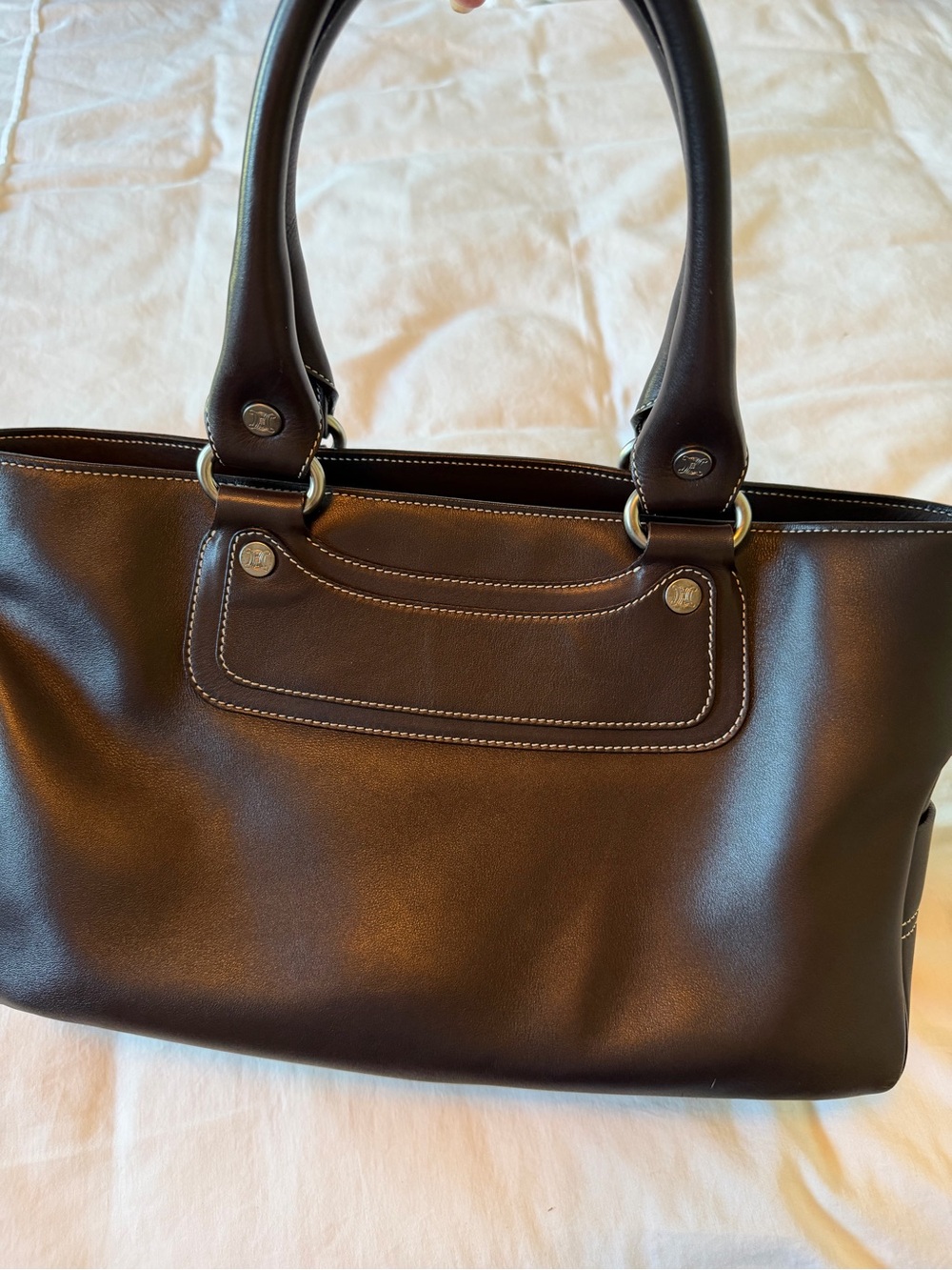 Celine Dark Brown Leather Zip-Top Handbag